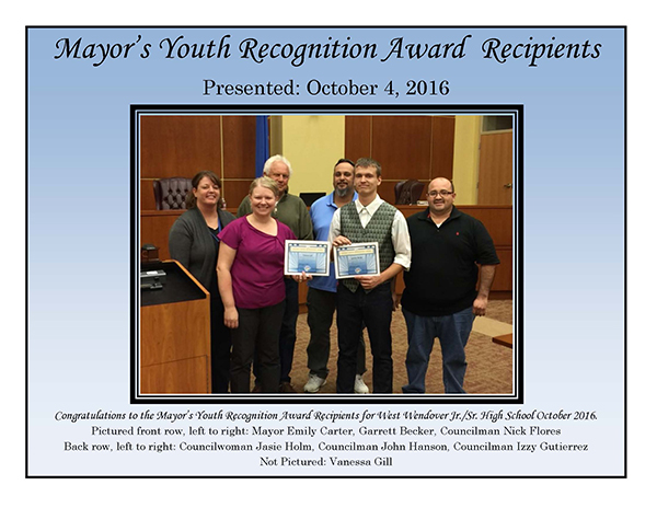 Mayors Youth Award Recipients WWHS October 2016-small