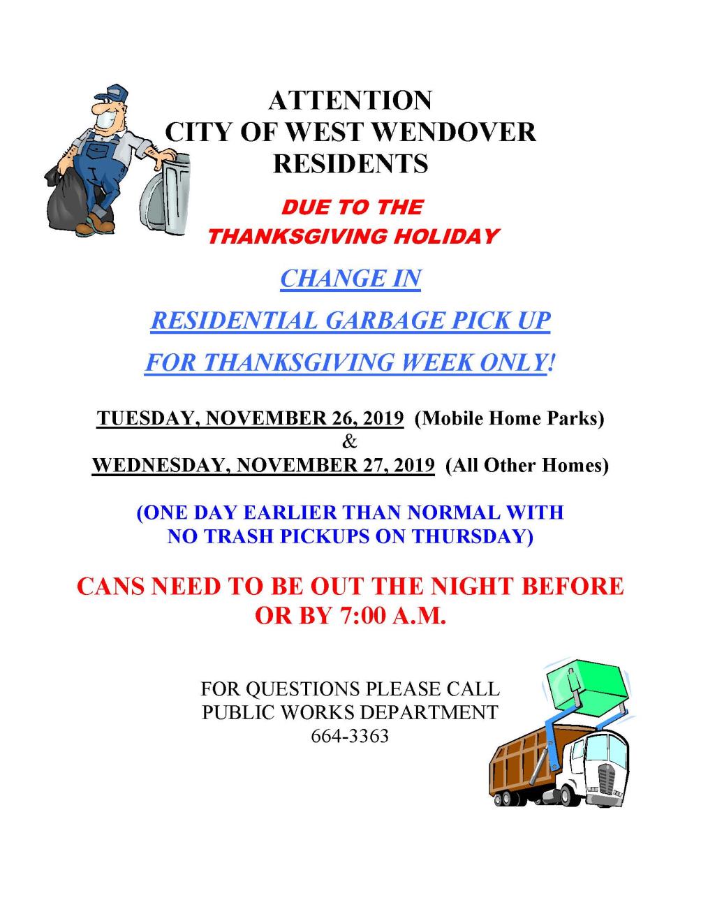 Thanksgiving Residential Garbage Service 2019