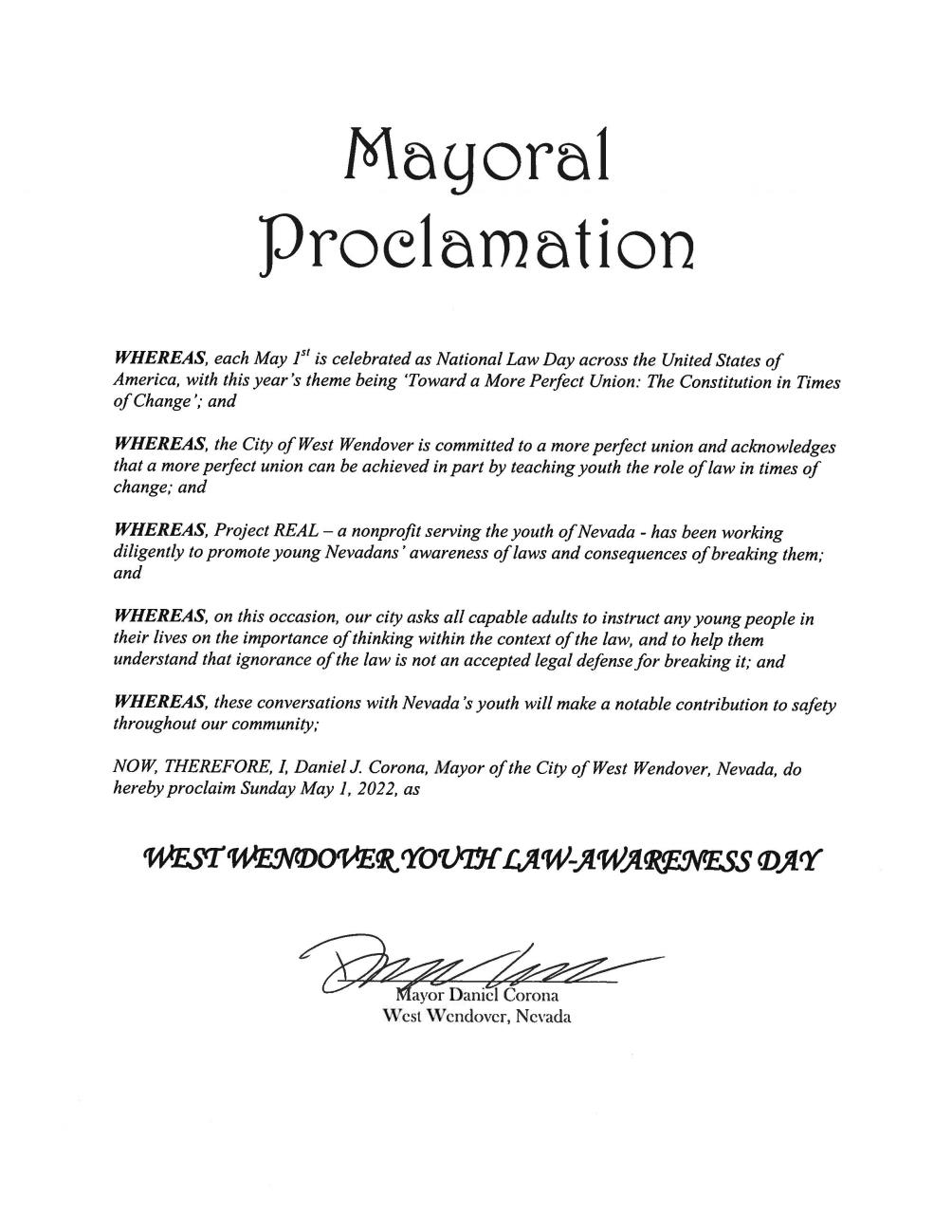 Mayoral proclamation - Youth Law Day  4-19-2022